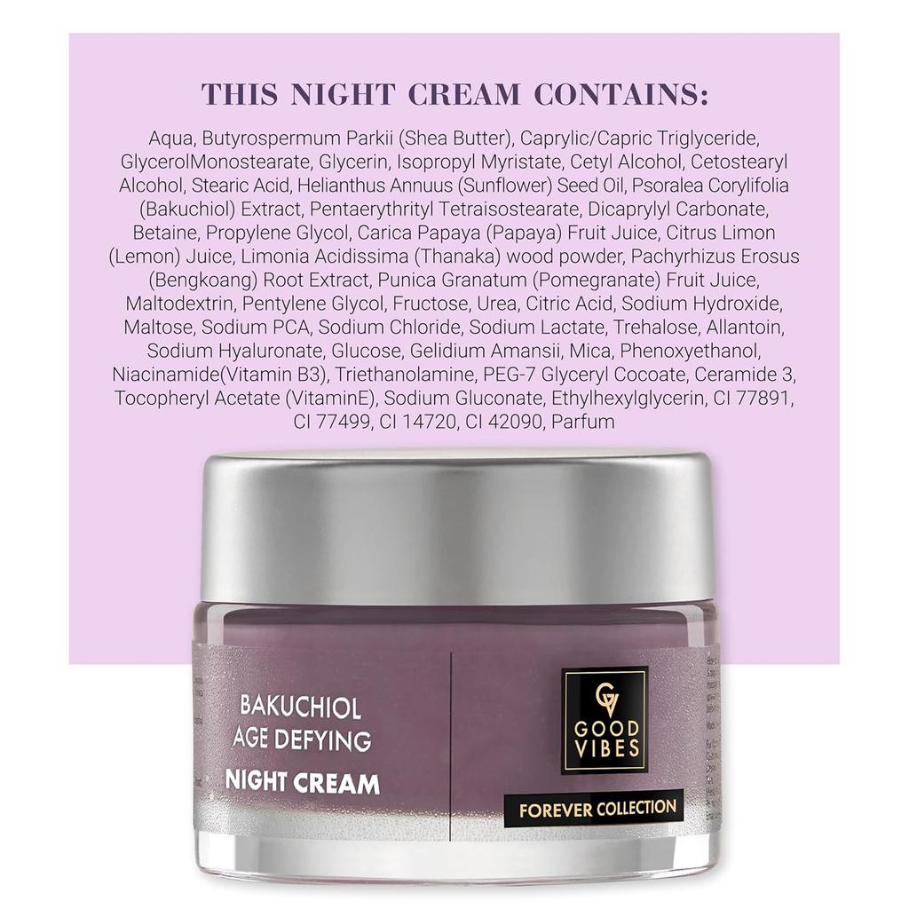 Bakuchiol Age Defying and Wrinkle Night Cream | Natural Retinol For Anti-Ageing and Un-even Skin Tone (45 g)