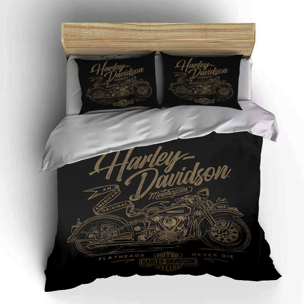 Vintage Harley Davidson Design Bedding Duvet Cover Set Duvet Cover Pillowcases  (1*Duvet Cover 2*Pillowcases, Without Duvet Insert)