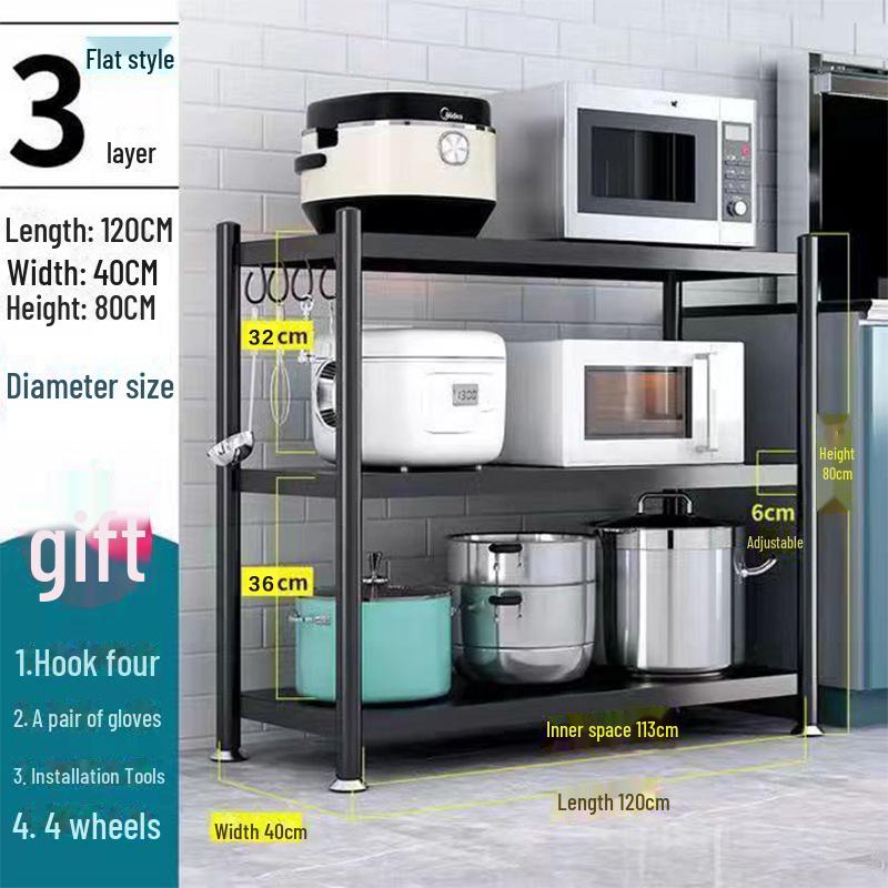 Multi-Layer Kitchen Floor Rack: Multi-Function Microwave and Cookware Storage (Non-Stainless Steel)