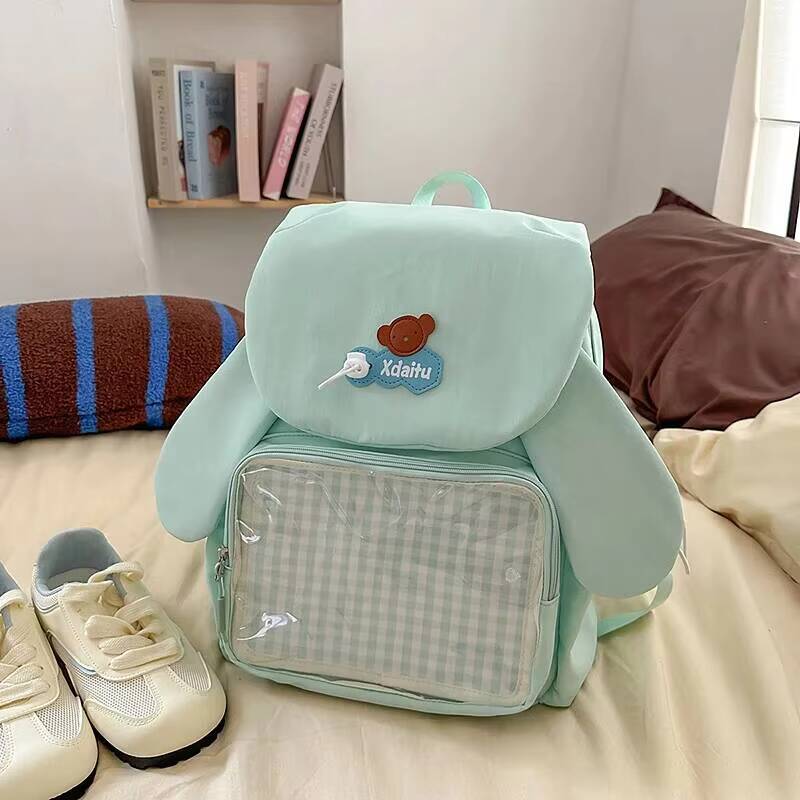 New Cute Bow Rabbit Ear Ita Backpack Sweet Girl Transparent Rucksack Fashion Women's Large Capacity Student DIY Display Knapsack