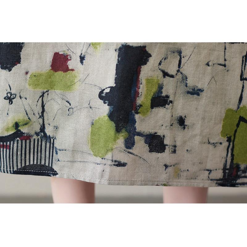 2025 Summer Short Sleeve Loose Printed Women Dress Fashion Casual Simple Elegant A-line Party Dress Female O Neck Office Ladies Clothing