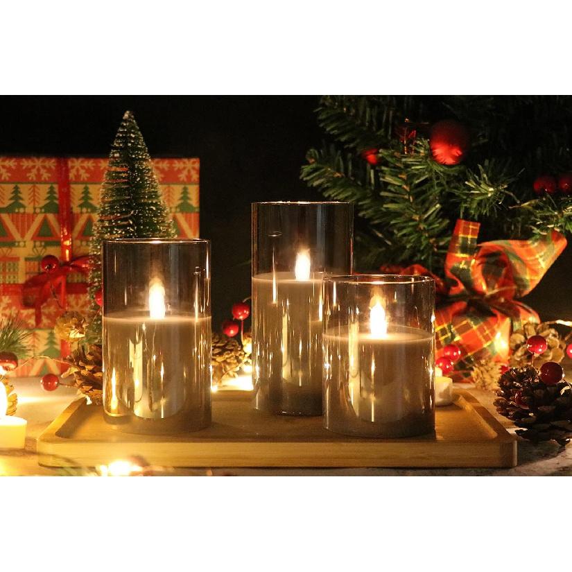 GenSwin Gray Glass Flameless Led Candles Battery Operated with Timer and 10-Key Remote, Real Wax Warm Light Candles Flickering for Wedding Festival