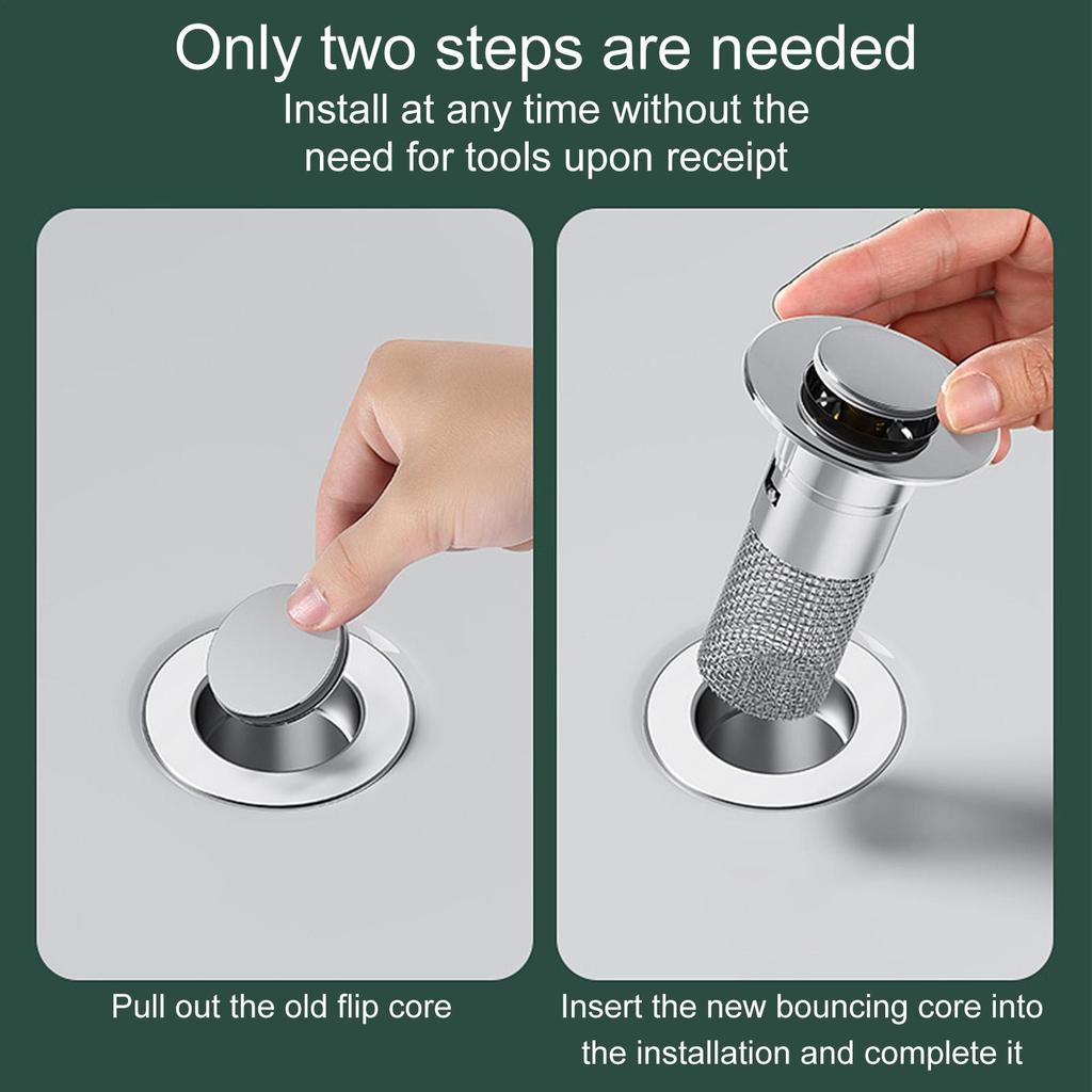 1Pcs Washbasin Leak Plug Stainless Steel Odor Proof Bouncing Core Press Type Sink Drain Universal Accessories for Washbasin