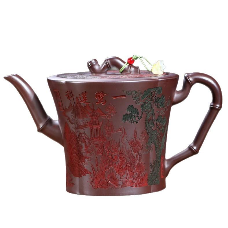 

500ml Exquisite Yixing Purple Clay Teapots Handmade Bamboo Joint Pot Raw Ore Stone Red Mud Kettle Chinese Zisha Tea Set Craft