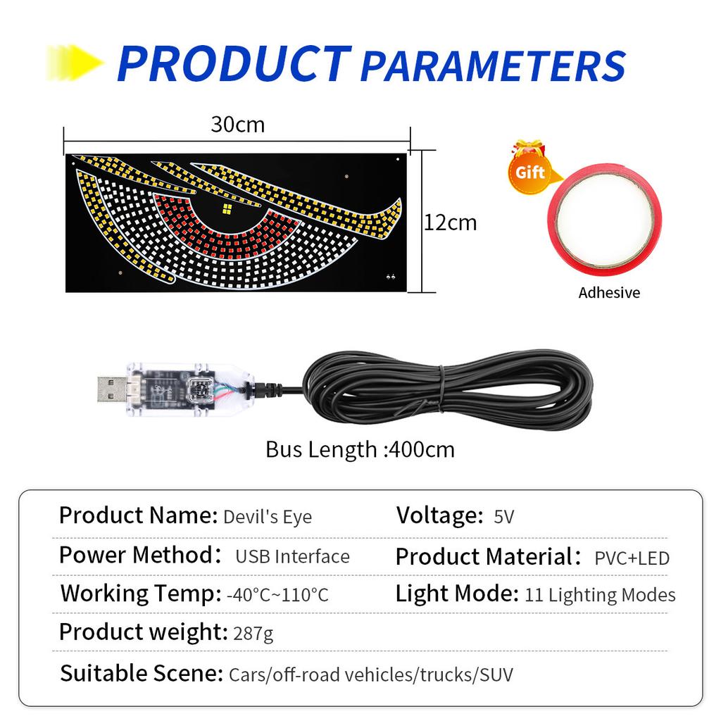 USB Dynamische Animation LED Augen Display Pixel Panel für Auto LKW Dämonenaugen LED Bildschirm Licht Front Heck Windschutzscheibe Dekoration