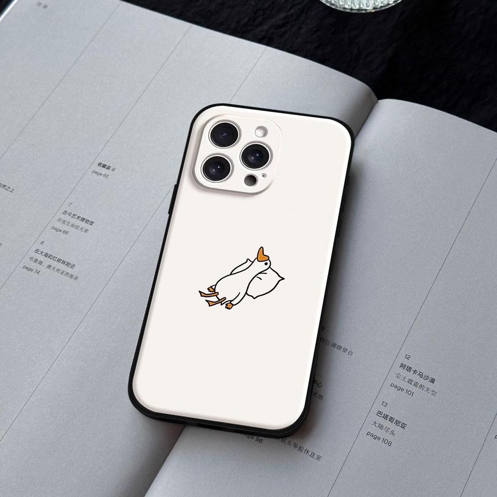 Cute Cartoon Goose Phone Case For IPhone 16,15,14,13,12,11,XS,XR,X,8,7,Pro,Max,Plus,mini Silicone Black Cover