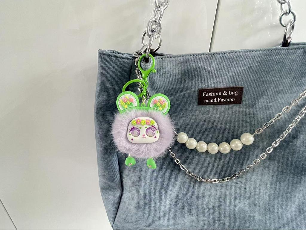 Fluffy Pompon Doll Keychain – Cute Backpack Pendant for Girls