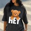 Washed Cotton Cute Teddy Bear Print T-Shirt Casual Cartoon Bear Graphic Tee Loose Short Sleeve for Daily