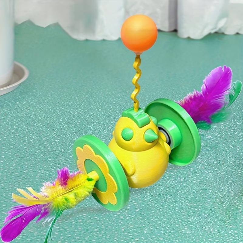 Rolling Wheel Chicken Cat Toy with Feather & Spring Ball, Interactive Self Play Kitten Teaser Toy