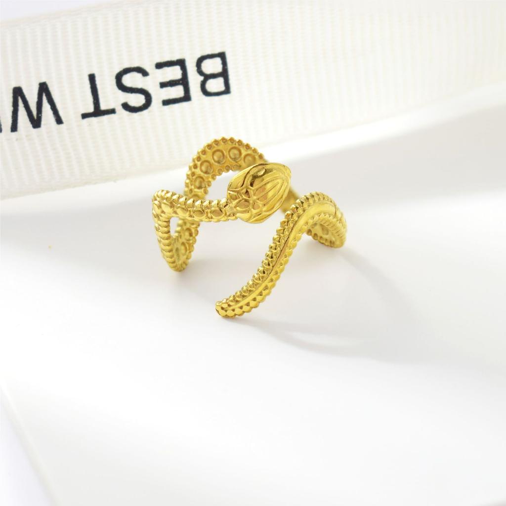 18K Gold-Plated Long Snake-Shaped Titanium Steel Ring Female, Hip-Hop Punk Style Opening Adjustable Ring