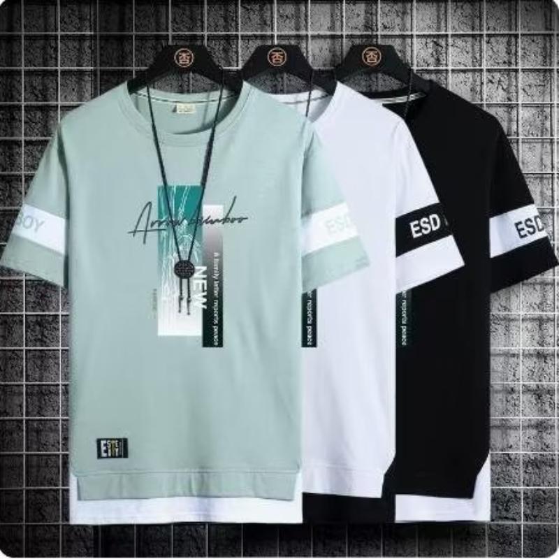 Zomer Mannen T-shirt met Korte Mouwen Mannen Casual Veelzijdig T-shirt met Halve Mouwen Trend Kleurblokkering