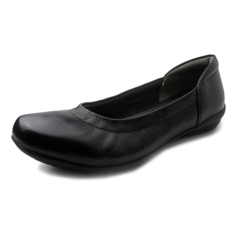Airy Step Women's Ballet Flats, Plain, Genuine Leather, Wide, Comfortable, Low Heel (6405) (Black, 22.5 Cm)