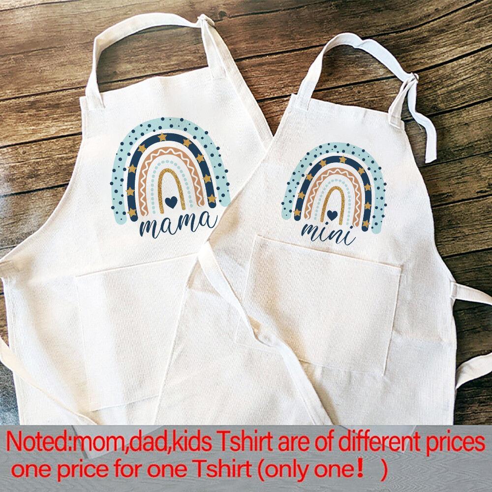 Rainbow Mama Rainbow Mini Print Apron Mom Kids Family Matching Apron Mother Girl Kitchen Apron Cooking Baking Pinafore Gift 1pcs adult m