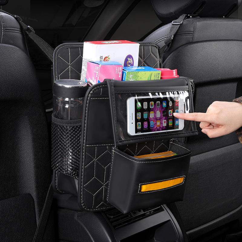Zweiseitiger Aufbewahrungs-Auto-Organizer PU-Leder Auto-Sitz-Hänge-Mehrzwecktaschen-Netzbeutel Taschentuch Getränk Telefon