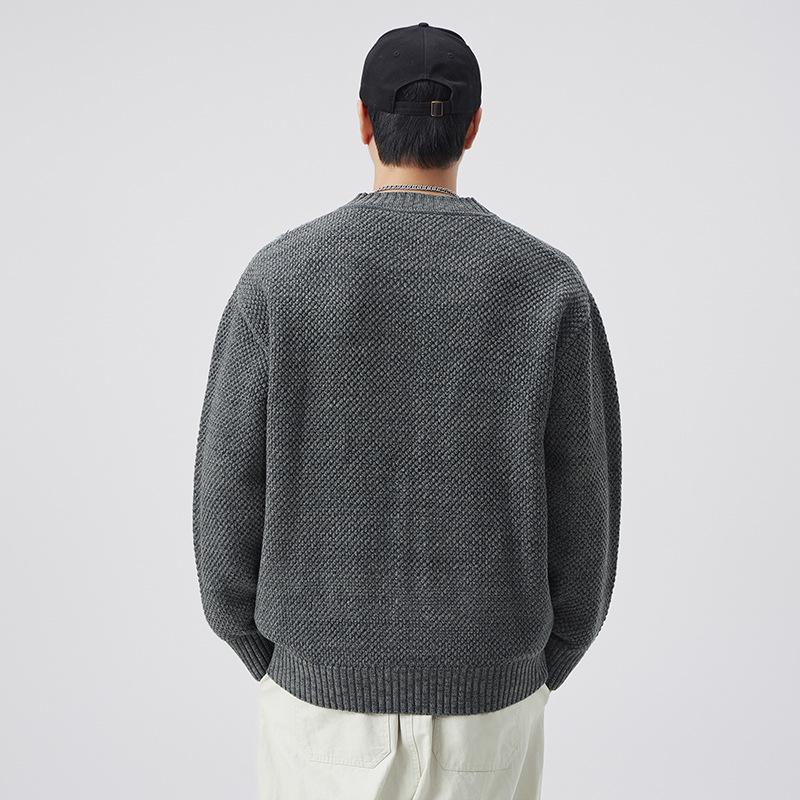 Plus Size Retro Henley Sweater: Men's Autumn/Winter Warm Loose Knitwear