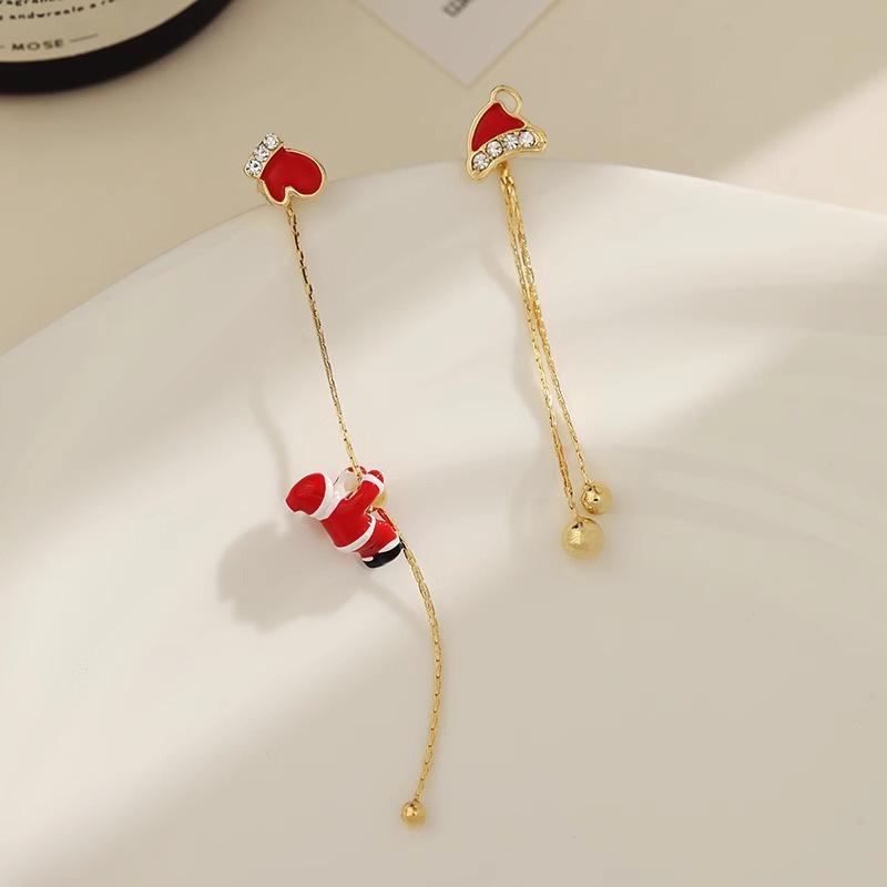 Santa Claus Asymmetrical Tassel Stud Earrings