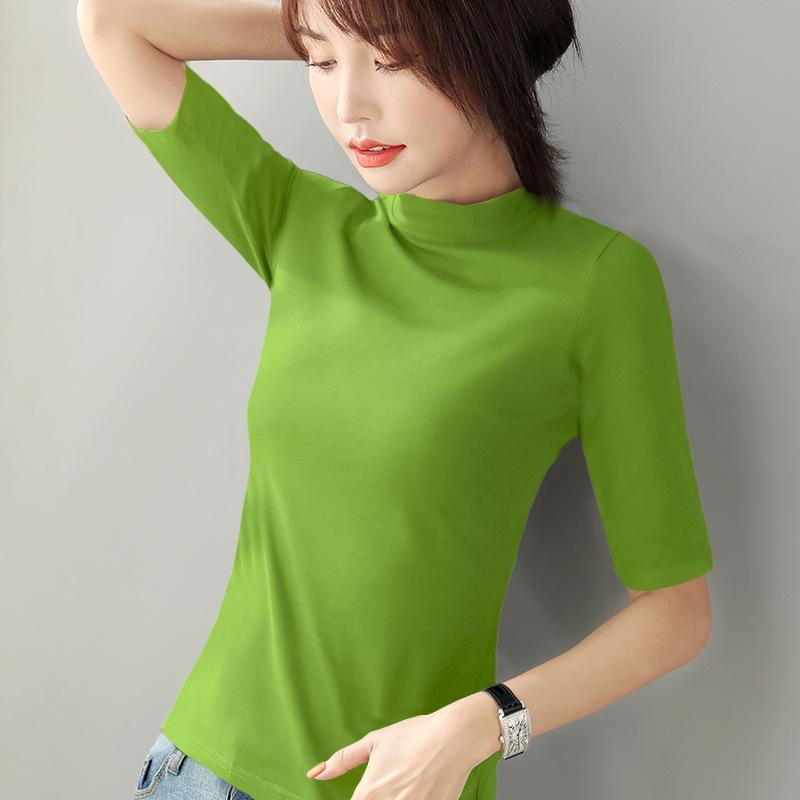 Fashionable Women's Mid-Sleeve, Small High Collar Pure Cotton Slim Fit Shirts