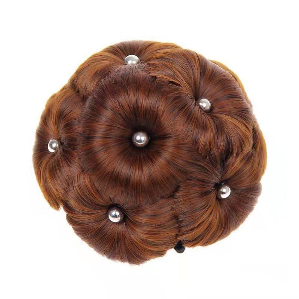 

Жемчужный синтетический пучок для волос с цветочным кольцом, кудрявый шиньон, ретро-девять цветов, волосы для женщин Light Brown-Silver Pearl