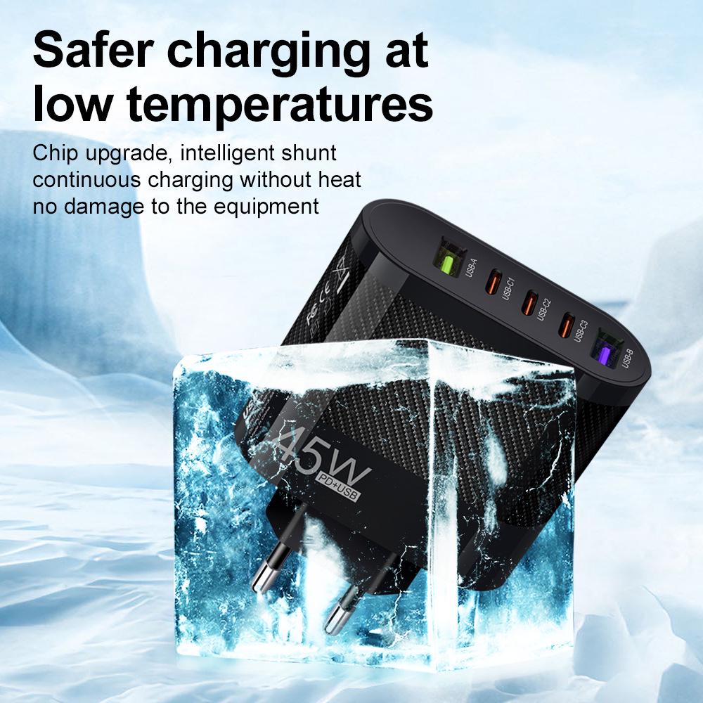Mark 45W Multi-Port Charger: 2 USB + 3 Type-C, EU/US/UK Plug for Mobile Phones