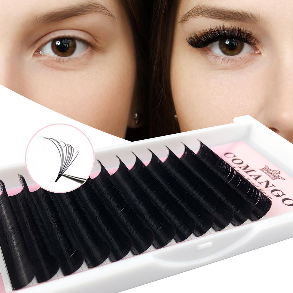 CoMango 0.03-0.10mm Matte Dark Black Easy Fan Lashes Volume Extension Mega Eyelashes Blooming Fans Eyelash Extension Cilios