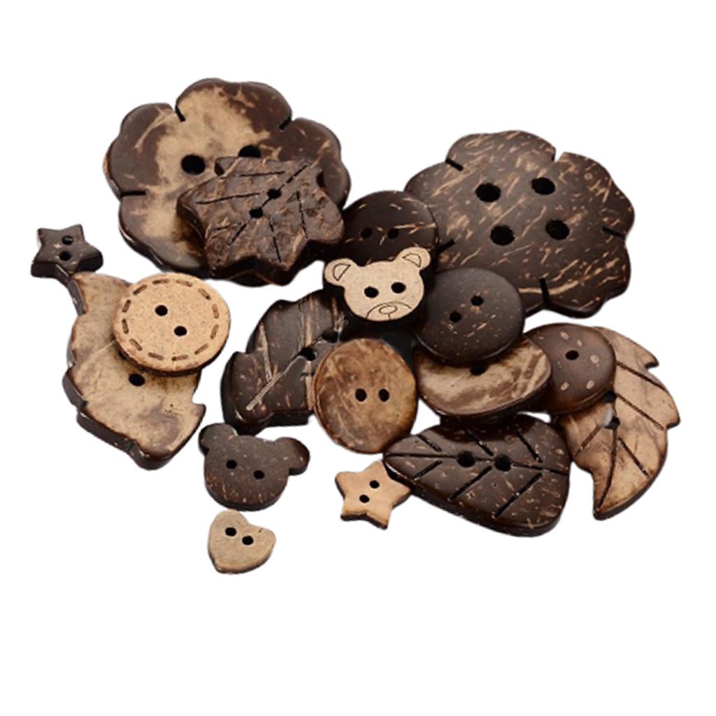 100 x Kokosnussschalen-Dekoknöpfe zum Basteln, Nähen, Scrapbooking, gemischte Formen