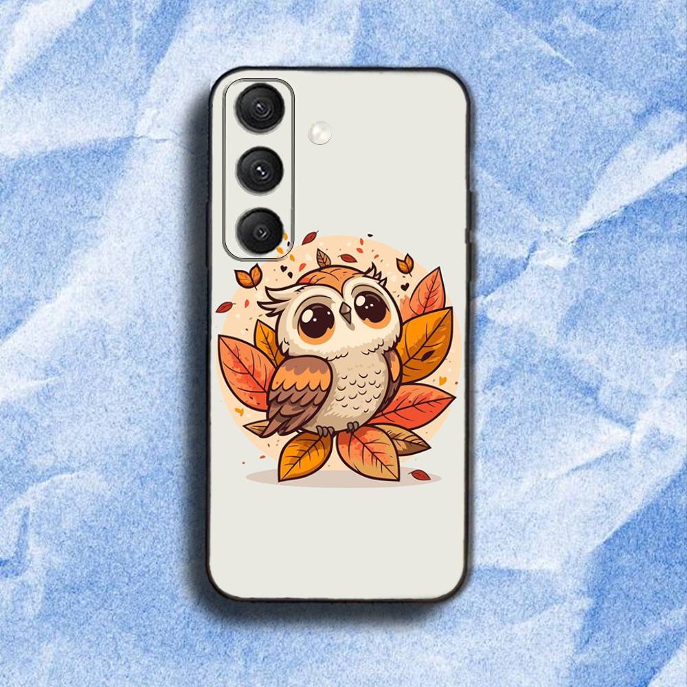 Cute C-Colorful O-Owl Bird Phone Case For Samsung S 25,24,23,22,30,21,10,9,Ultra,Plus,Lite,FE,4,5G Black Soft Case Samsung S24