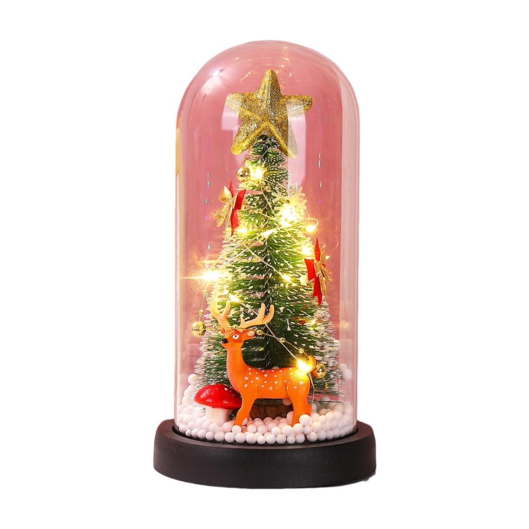 

Christmas Tree Snow Globe with Reindeer and Santa Figurine, Tabletop Decoration with Battery Operated LED Lights, Gift [Parallel Import]