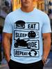 2026 New Arrival 100 Cotton Tshirt Eat Sleep Ride Repeat Motorcycle Burger Biker Slogan Print Crew Neck Casual Tee