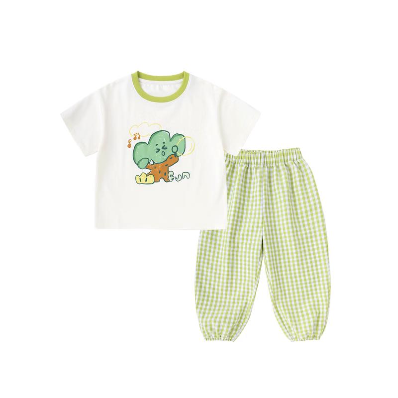 Kids  Summer Cartoon Plaid Two-Piece Set 110