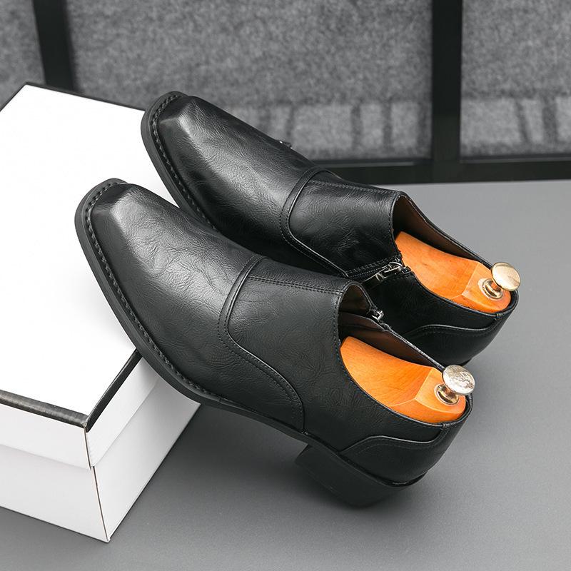 5cm Height-Increasing Men's Leather Shoes: Korean & British Style, Thick-Heeled Casual Footwear for Business & Nightclub