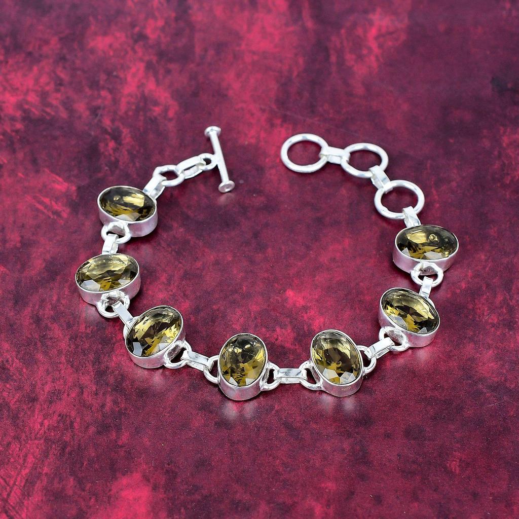 Røykfarget topas 925 solid sterlingsølvarmbånd, Håndlaget edelstensarmbåndssmykke, Gaver til kone Helt nytt armbånd