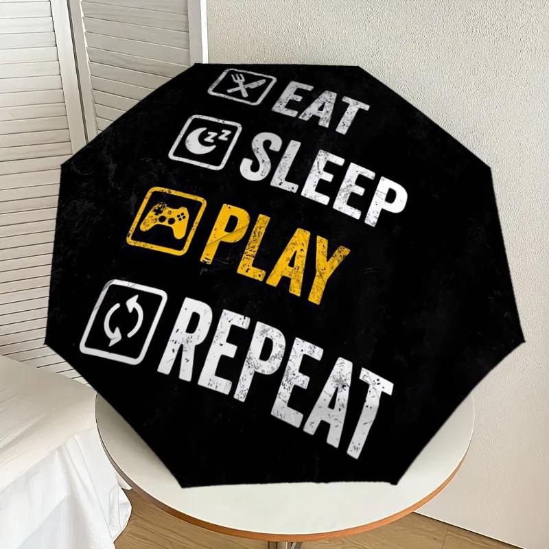 1pc Eat Sleep Play Repeat Gaming Umbrella with Plastic Handle,Suitable for All Seasons Home Travel Outdoor UmbrellaDD005