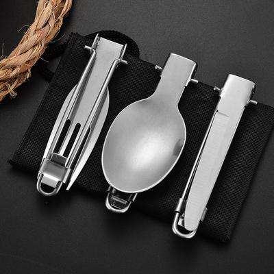 Portable Tableware Set Outdoor Stainless Steel Folding Tableware Set Camping Foldable Knife Fork Spoon Set Travel Tableware