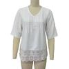 Women V-Neck Hem 45720 Sleeve Casual Shirt Jacquard Decor Solid Color