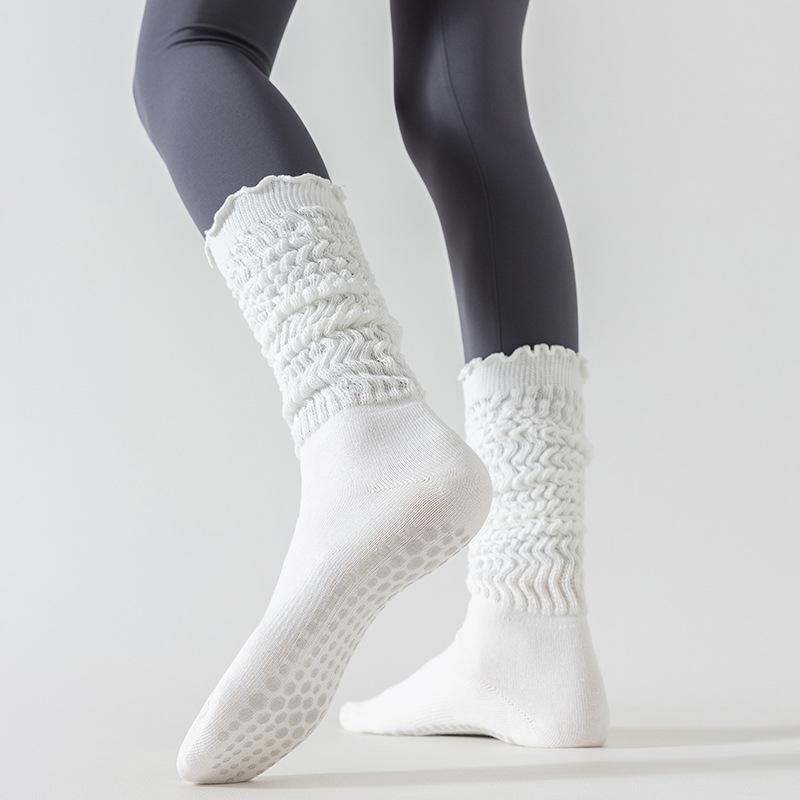 1 Pair Women Non Slip Yoga Socks High Elastic Slouch Crew Socks Silicone Grip Fitness Pilates Socks