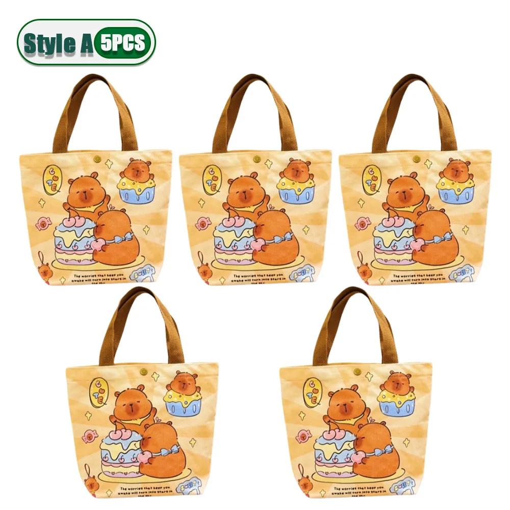 1-10PCS Large Capacity Kapybara Canvas Tote Bag Cute Bento Bag Commuter Bag Holiday Gift Bag Portable Bag Children's Gift Bags