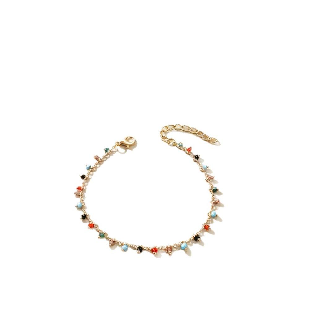 Retro Rainbow Glass Bead Anklet - Women's Light Luxury Niche Jewelry