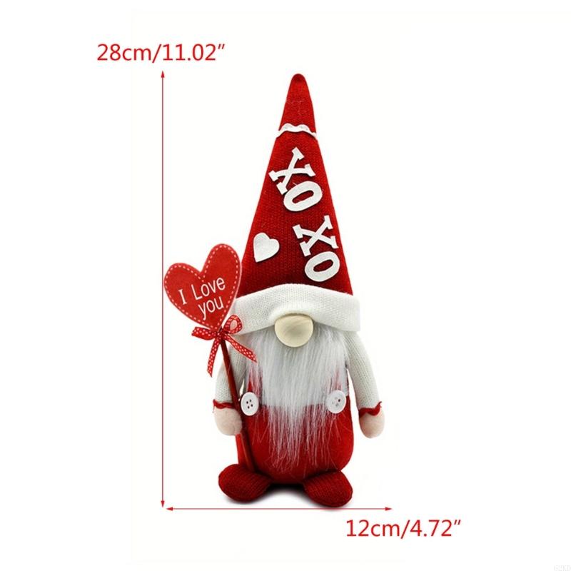 62KD Knitted Gnome Valentine's Day Heart Dolls Drawing Room Desktop Tray Heart Toy for Home, Table, Windowsill, Party