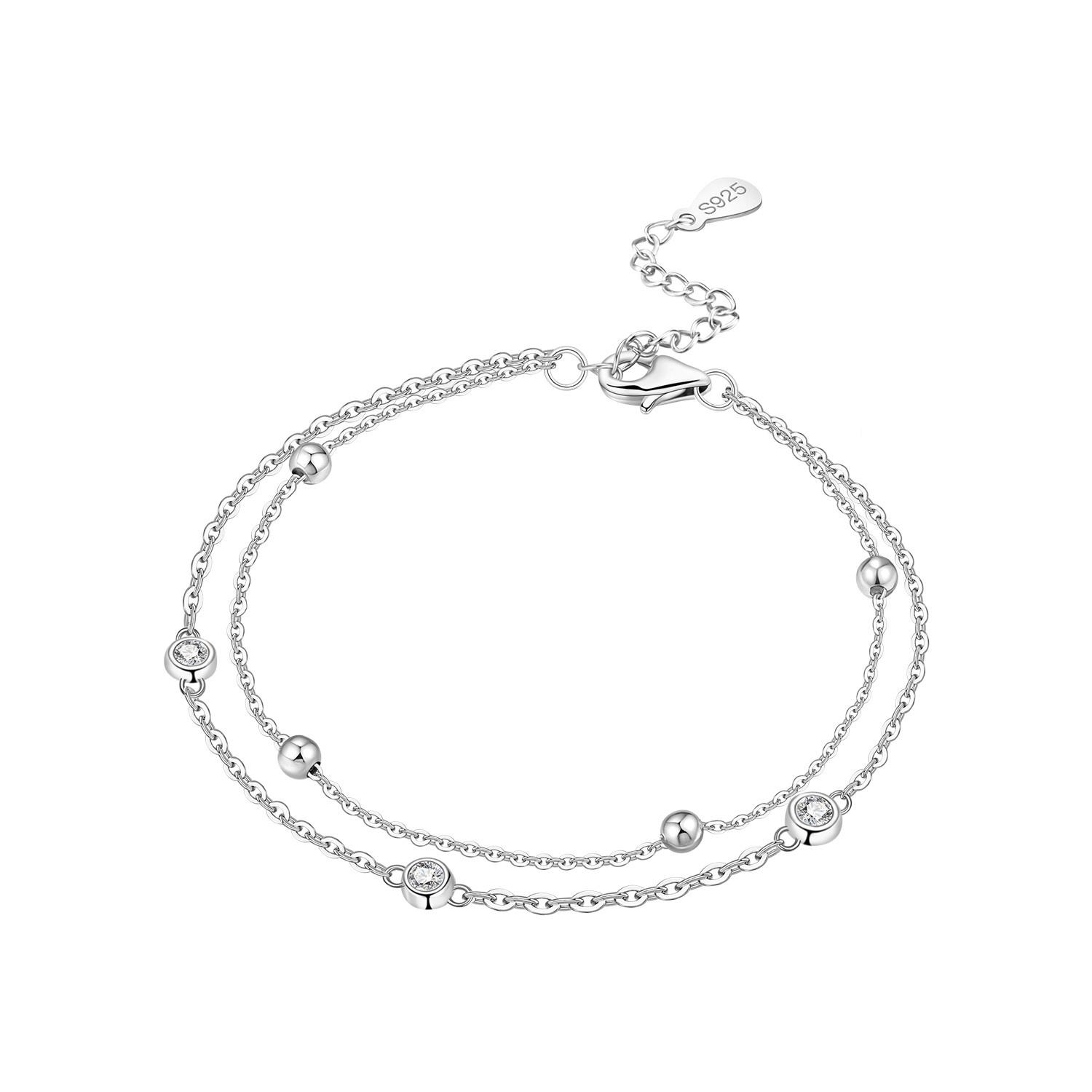

New 925 Silver Simple Double Chain Bracelet Chain Link Women Bracelet Jewelry Party Trendy Anniversary Gifts