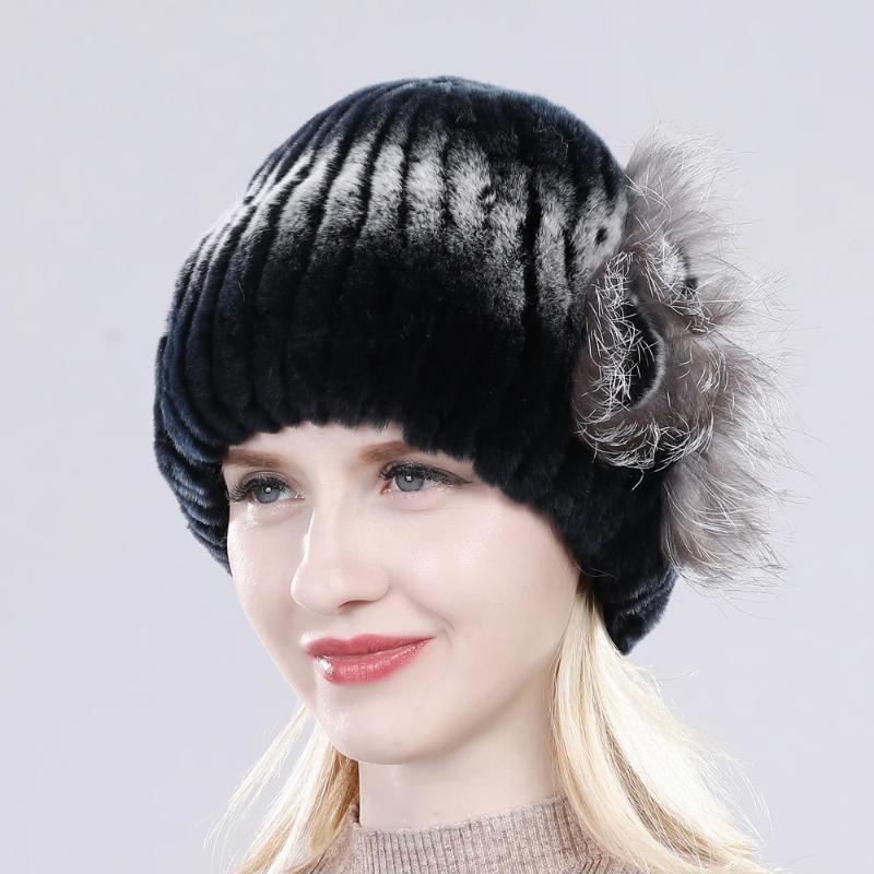 New Knitted Rex Rabbit Fur Hat For Women Winter Warm Natural Fur Hats Thick Outdoor Girl Fashion Real Rex Rabbit Fur Caps
