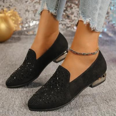 2024 New Fashionable Thick Heel Shallow Mouth Versatile and Comfortable Round Toe Fabric Slip-on Solid Color Women's Shoes