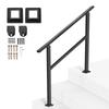 Garde-corps d'extérieur pour marches, Kit de rampe d'escalier 2-3 marches, Tube carré noir avec barre horizontale, Rails de support en acier au carbone pour personnes âgées