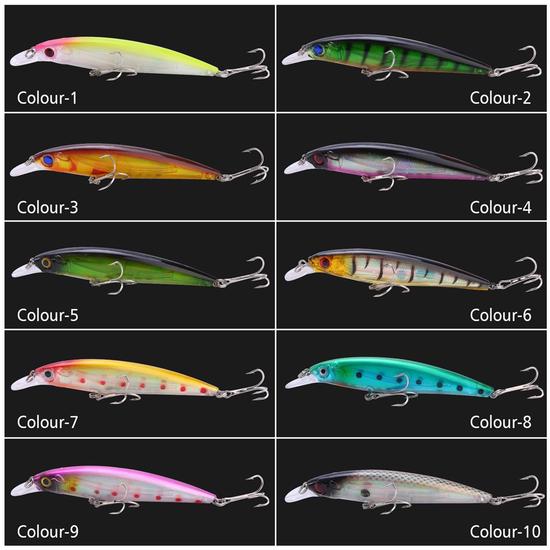 10Pc Minnow Fishing Lure Hard Bait Lures Lifelike with 2 Treble Hooks
