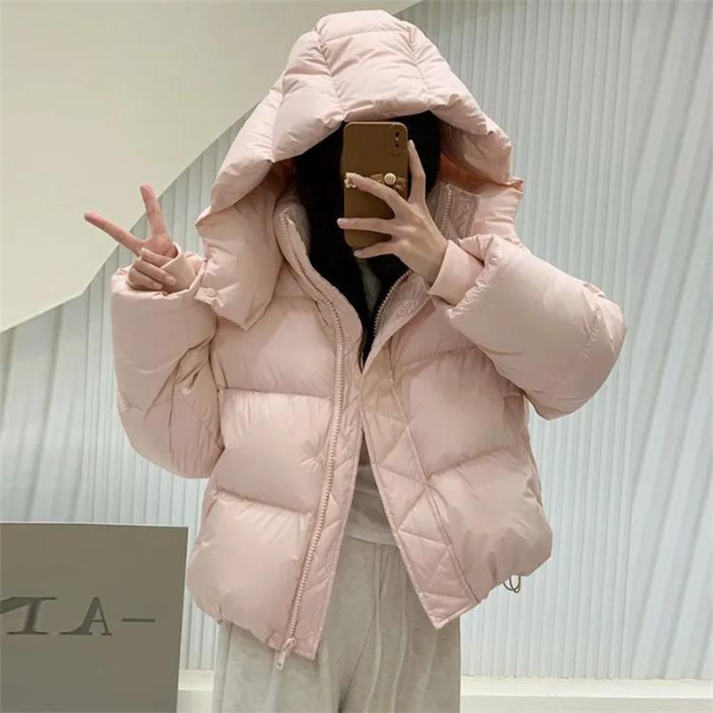 

New Winter Sweet Down Cotton Jacket Women Fashion Coat Ladies Hooded Outwear Parkas Thick Cotton Padded Streetwear Overcoat 2025 XL розовый