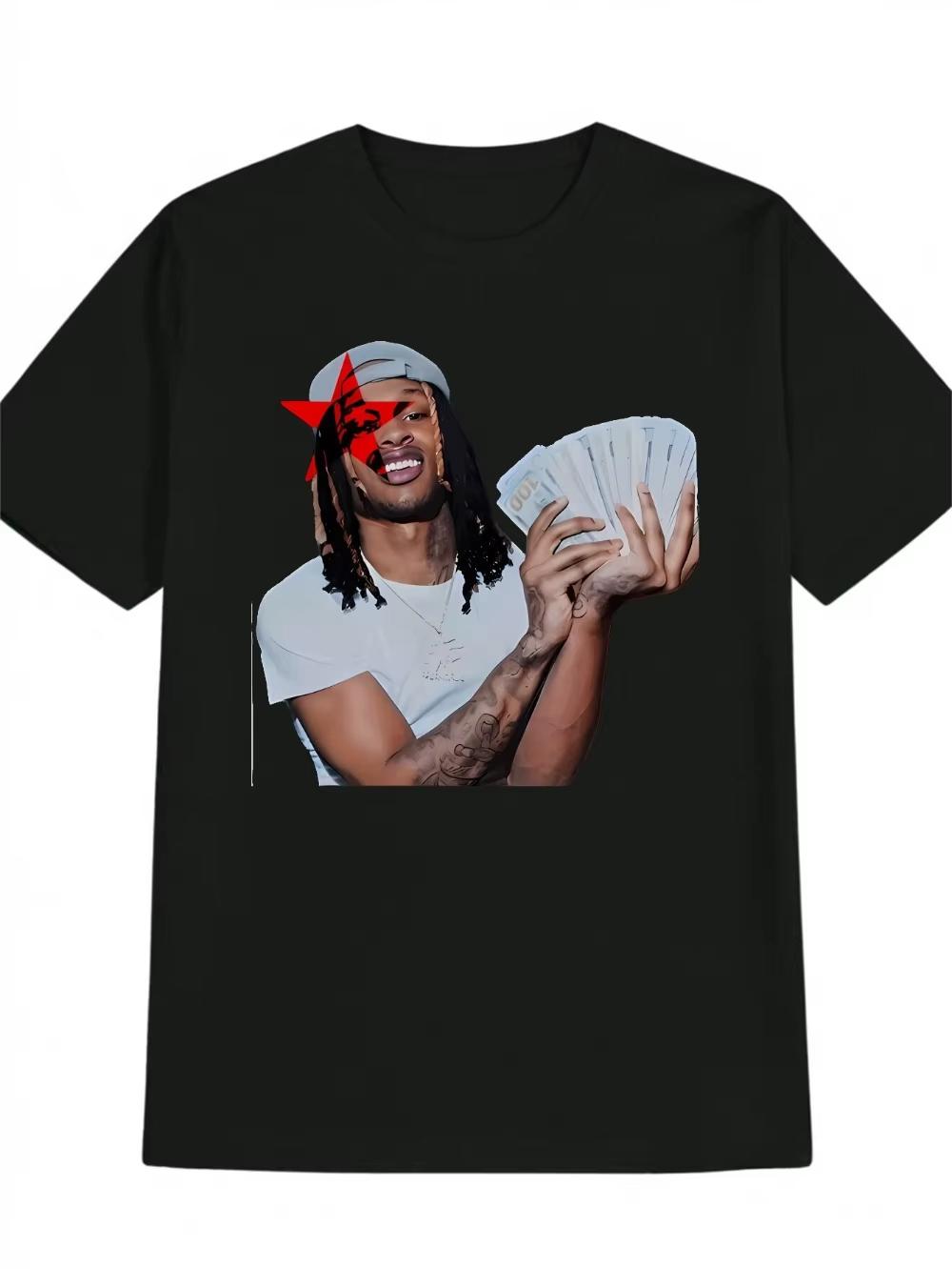 

Men s Graphic Print Casual T-Shirt Black Bold Money Star Design Round Neck Summer Tee Machine Regular Fit Top for Casual Atti... S разноцветный