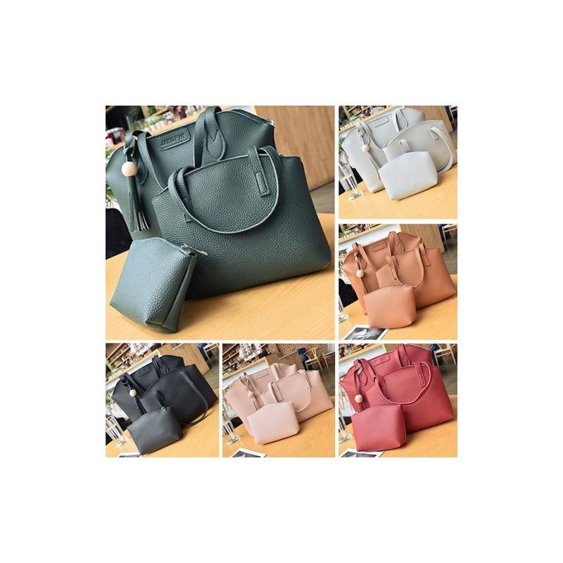 Ladies Pu Leather Purse Set With Shoulder Strap And Cosmetic Bag For Daily Use