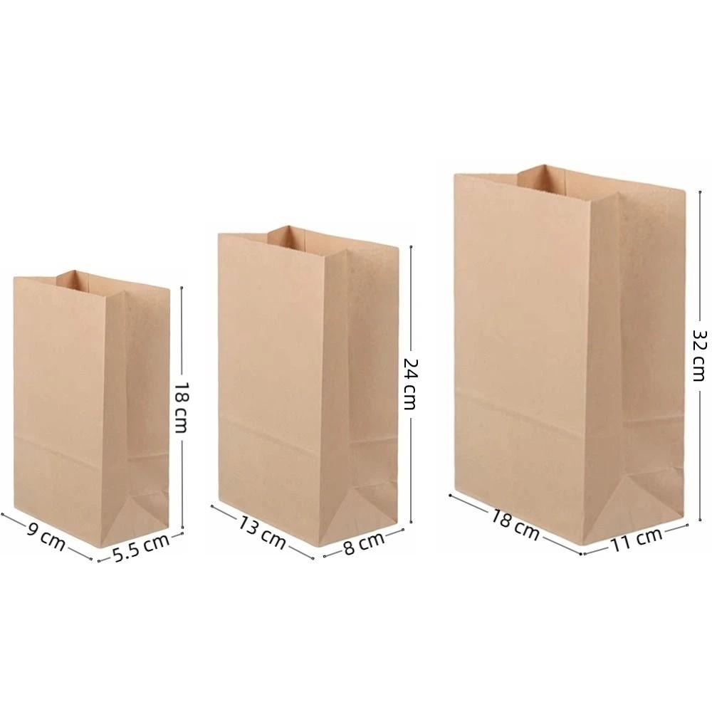50pcs Not Oil Proof Kraft Paper Bag Square-bottom Convenience Bag New Food Packaging Bag Vegetable