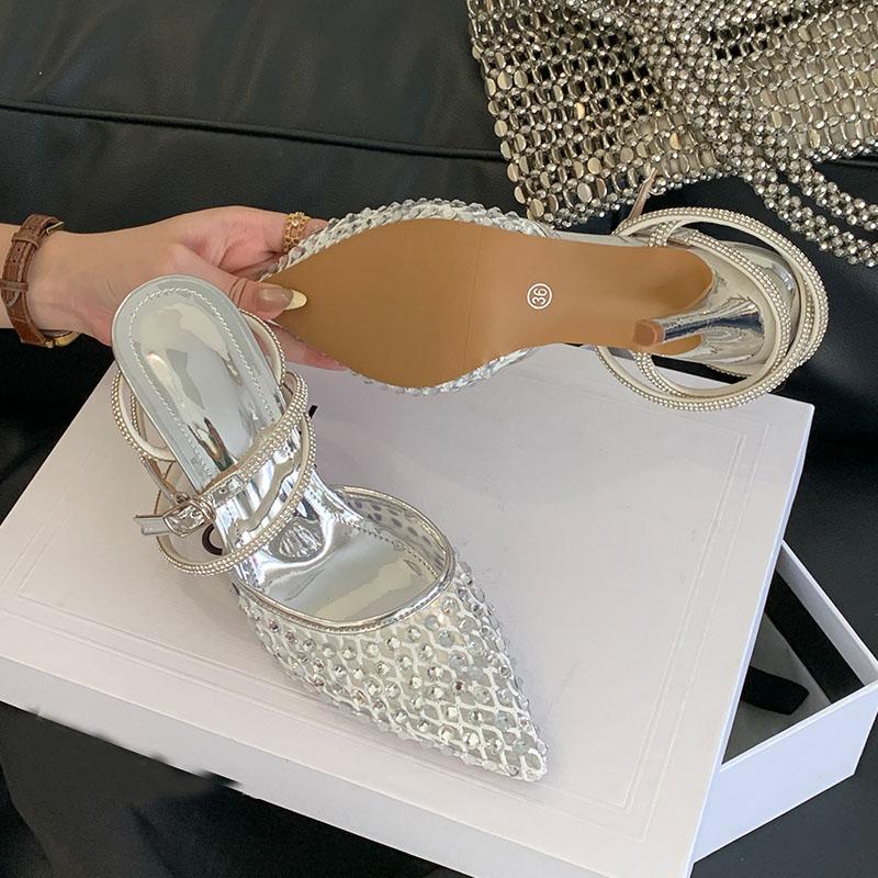 Fashion Luxury Rhinestones Fashion Ankle Buckle Pumps Women High Heels Shoes Female Pointed Toe Footwear Party Ladies Thin Heels Shoes