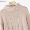 ZANZEA Women Autumn Winter Sweaters High Neck Long Sleeve Knitted Pullover Jumpers