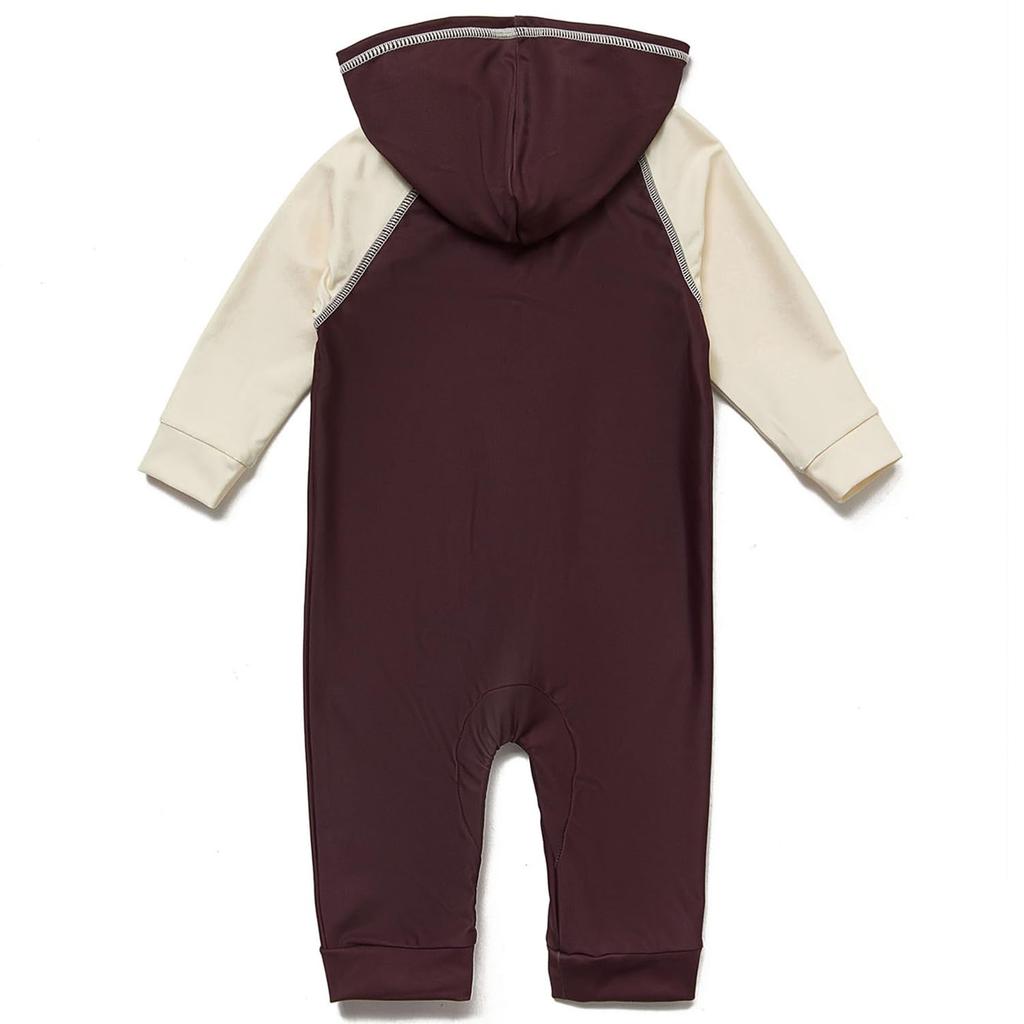 Bonverano Rashguard Badeanzug mit UPF UV Lang für Baby Jungen Alter Einteilig 50+ Schutz, Kapuze, Ärmel, (Braun, 3-6 Monate)